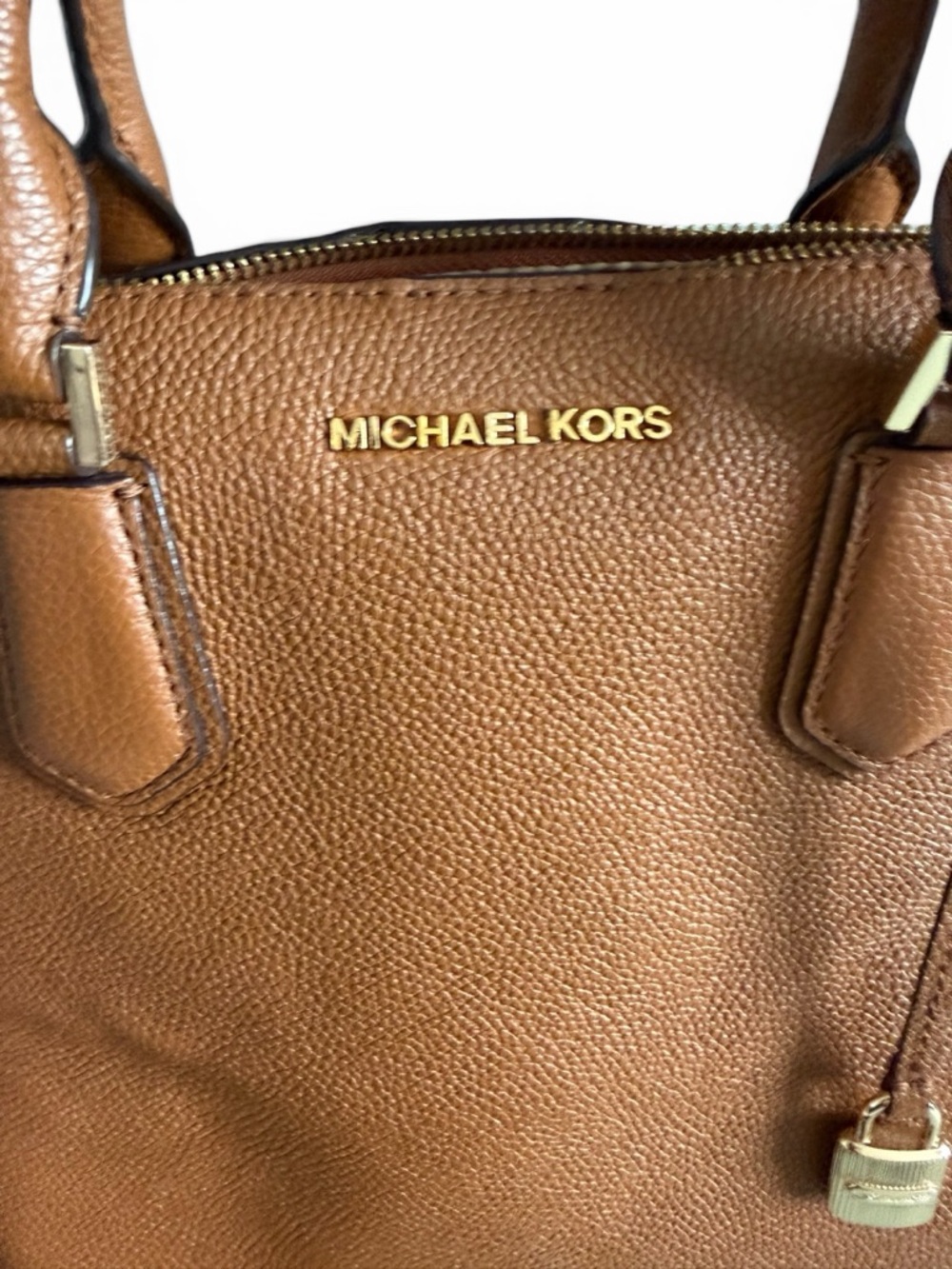 Michael Kors Cognac Brown Pebbled Leather Satchel with Detachable Strap - Picture 3 of 11